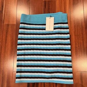New NWT Faithfull The Brand Naja Blue Striped Skirt Stretch Rib Knit Mini Sz S